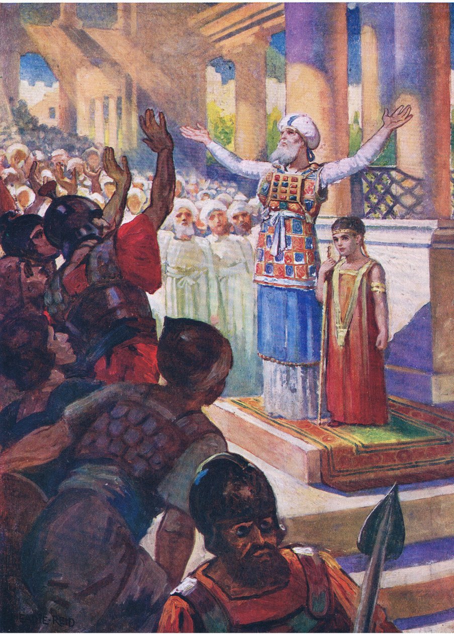 توج الفتى يواش ملكًا ، من كتاب مصور الكتاب المقدس الذي نشره توماس نيلسون ، عام 1950 بواسطة مدرسة اللغة الإنجليزية