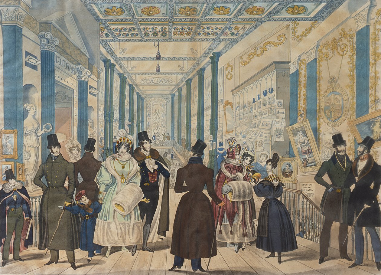 عرض في كوينز بازار ، لندن - أزياء الشتاء من نوفمبر 1833 إلى أبريل 1834 ، نشرها B.Read & Co. ، 1833 (أكواتنت على الورق) بواسطة مدرسة اللغة الإنجليزية