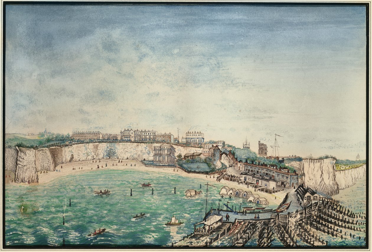 منظر للشاطئ والمرفأ في برودستيرز ، كينت ، c.1830 (مرحاض على ورق) بواسطة مدرسة اللغة الإنجليزية