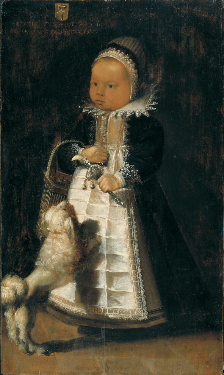 صورة لفتاة مع كلب ، c.1610 بواسطة المدرسة الفلمنكية