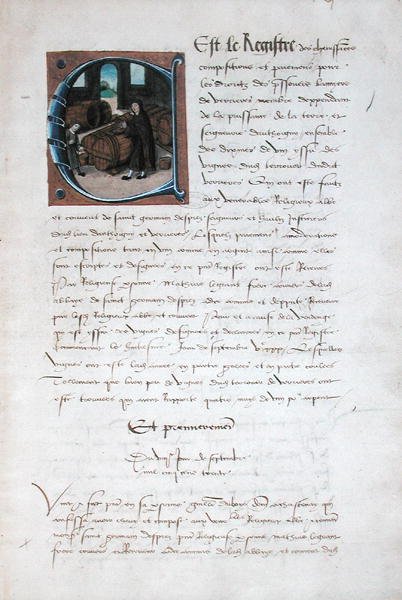 AE II1667 إنتاج النبيذ في العصور الوسطى ، من Redevancier de Saint-Germain-des-Pres ، c.1530 بواسطة المدرسة الفرنسية