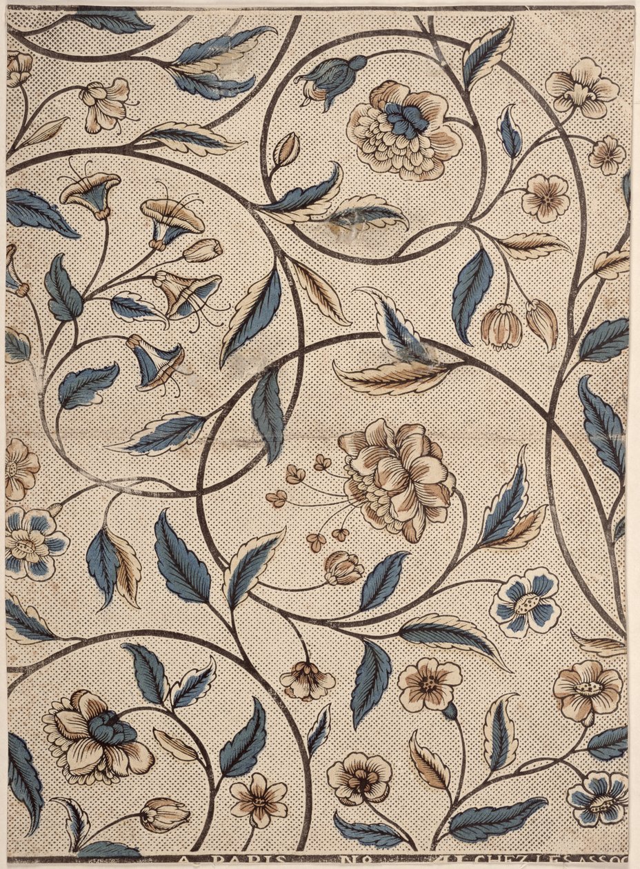 ورقة الدومينو مع صفوف الورود ، التي تنتجها Associes ، باريس ، c.1760-70 بواسطة المدرسة الفرنسية