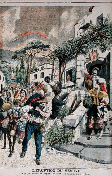 ثورة فيزوف ، الناس الفارين من البركان ، توضيح من لو بيتيت جورنال ، 22 أبريل 1906 بواسطة المدرسة الفرنسية