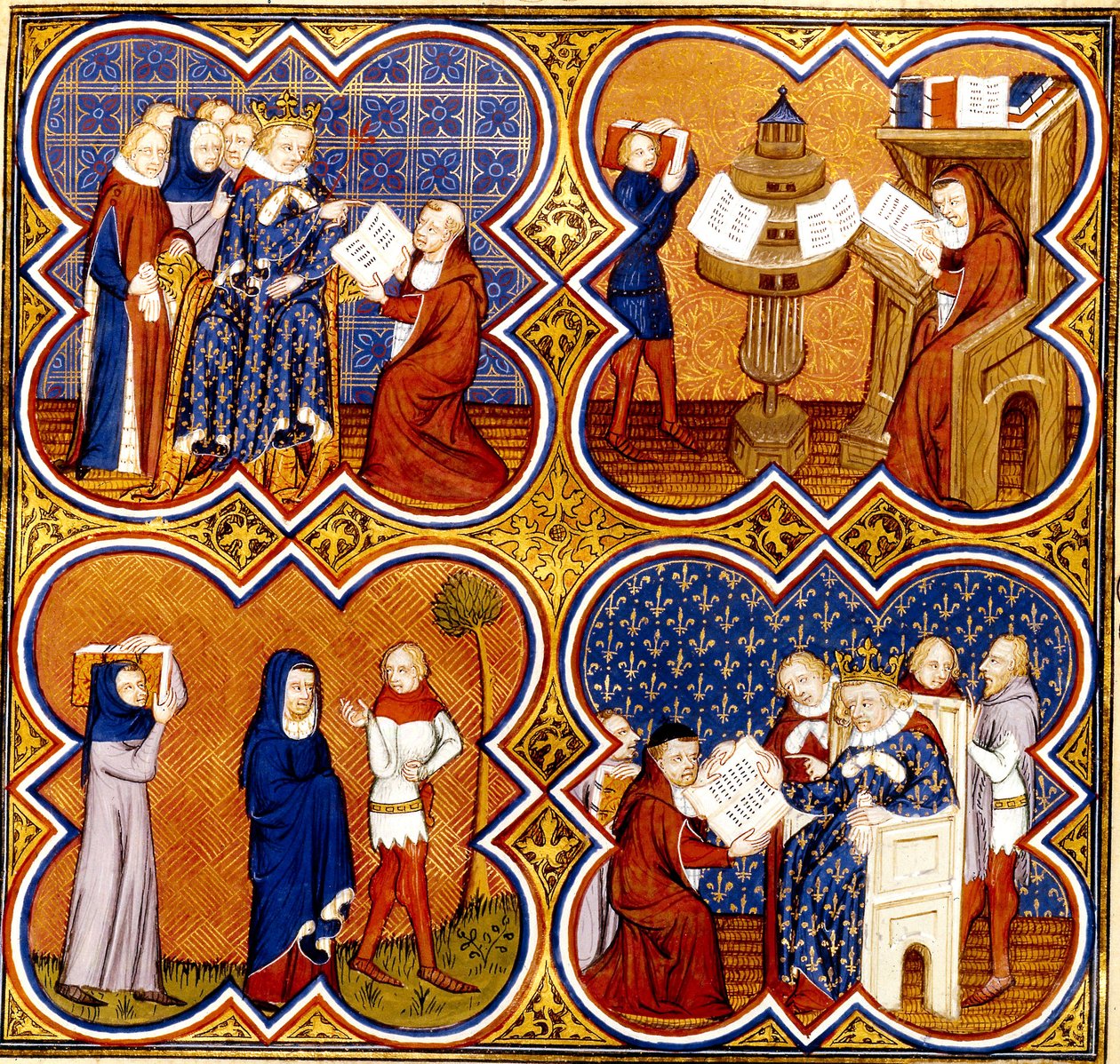 رسم توضيحي لترجمة أرسطو ، 1380-90 بواسطة المدرسة الفرنسية