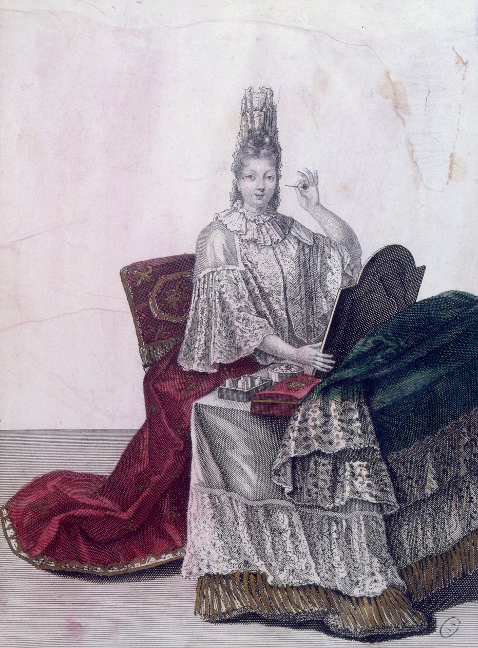 Madama la Marquise Dangeau في مرحاضها ، 1694 بواسطة المدرسة الفرنسية