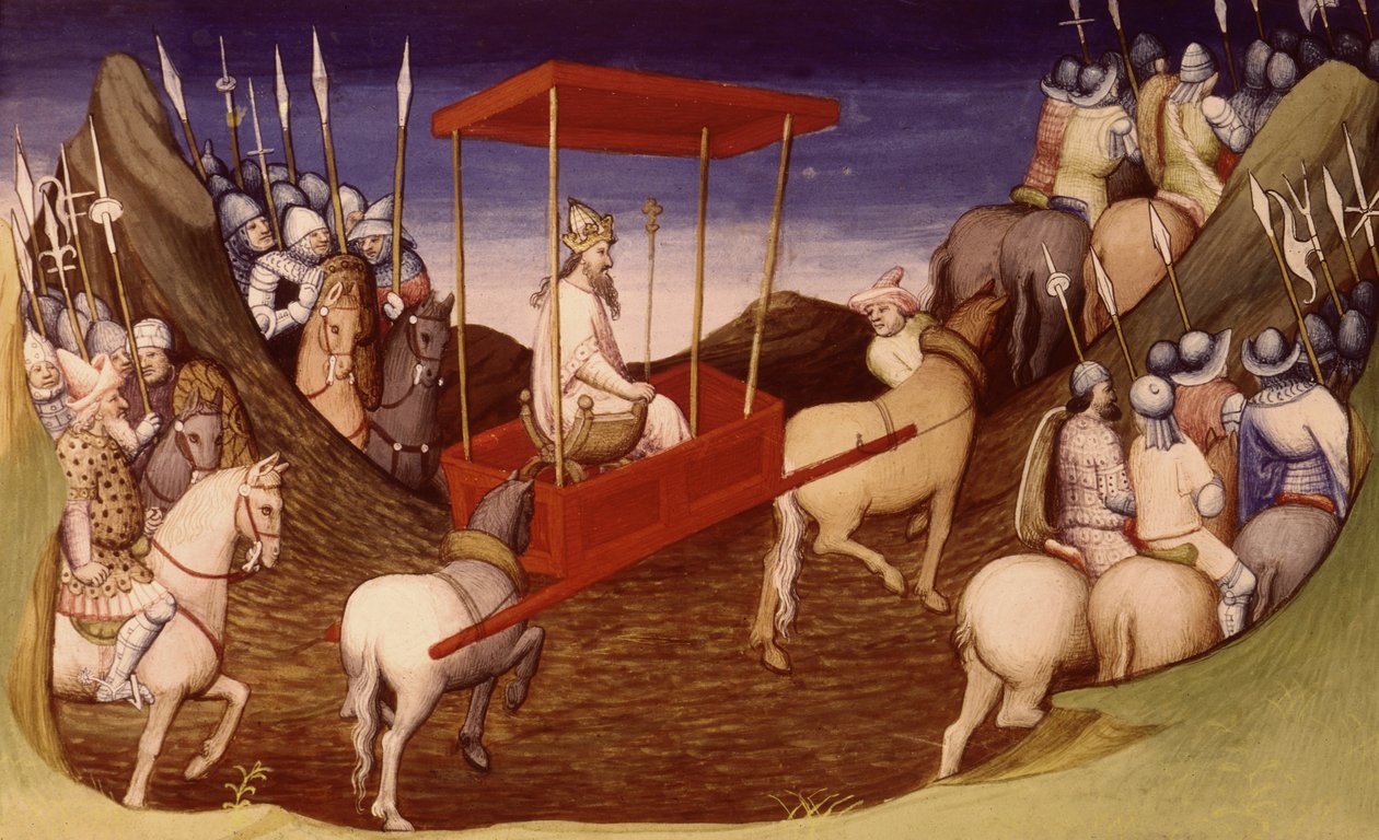 السيدة 2810 ص 204 ، الخان العظيم قادم برفقته ، من ليفر دي ميرفيل دو موند ، c.1410-12 (درجة الحرارة على الرق) بواسطة المدرسة الفرنسية