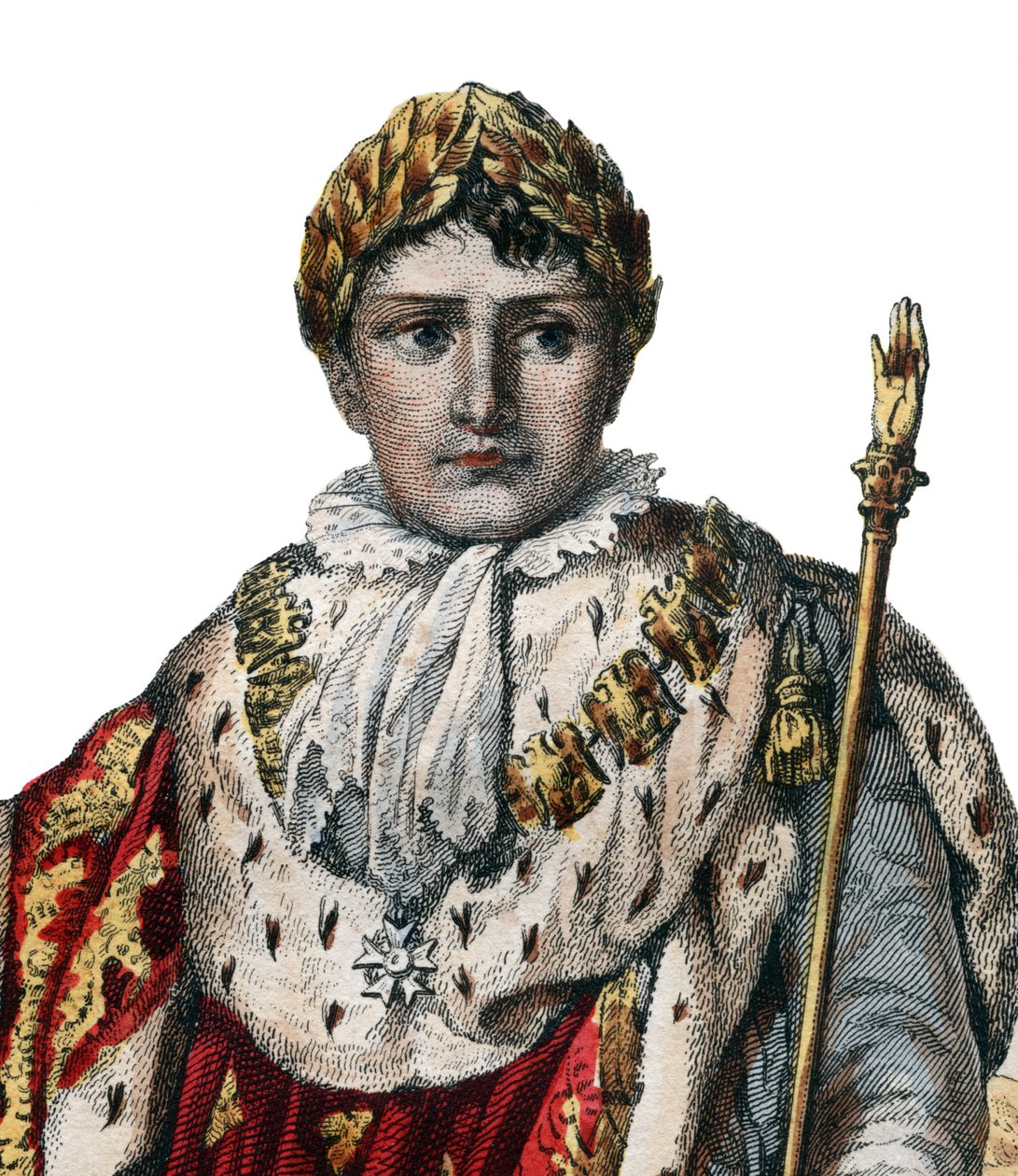 صورة لنابليون الأول (نابليون بونابرت) (1769-1821) ، إمبراطور الفرنسيين ، يرتدون ملابس إمبراطورية. بواسطة المدرسة الفرنسية