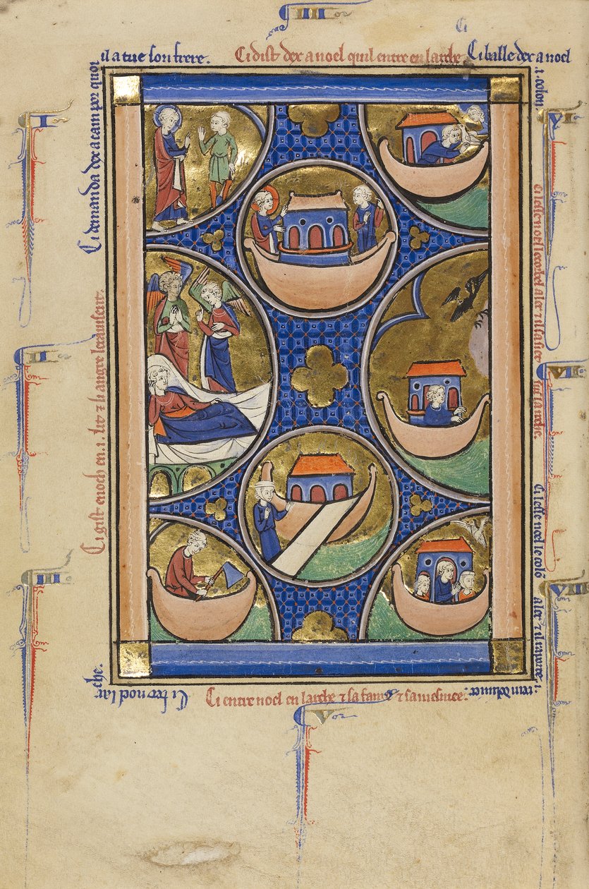 مشاهد من حياة نوح ، c.1250-60 (درجة الحرارة ، ورقة الذهب والحبر على الرق) بواسطة المدرسة الفرنسية