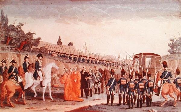 قام قضاة برلين بتسليم مفاتيح المدينة إلى نابليون ، 1807 بواسطة المدرسة الفرنسية