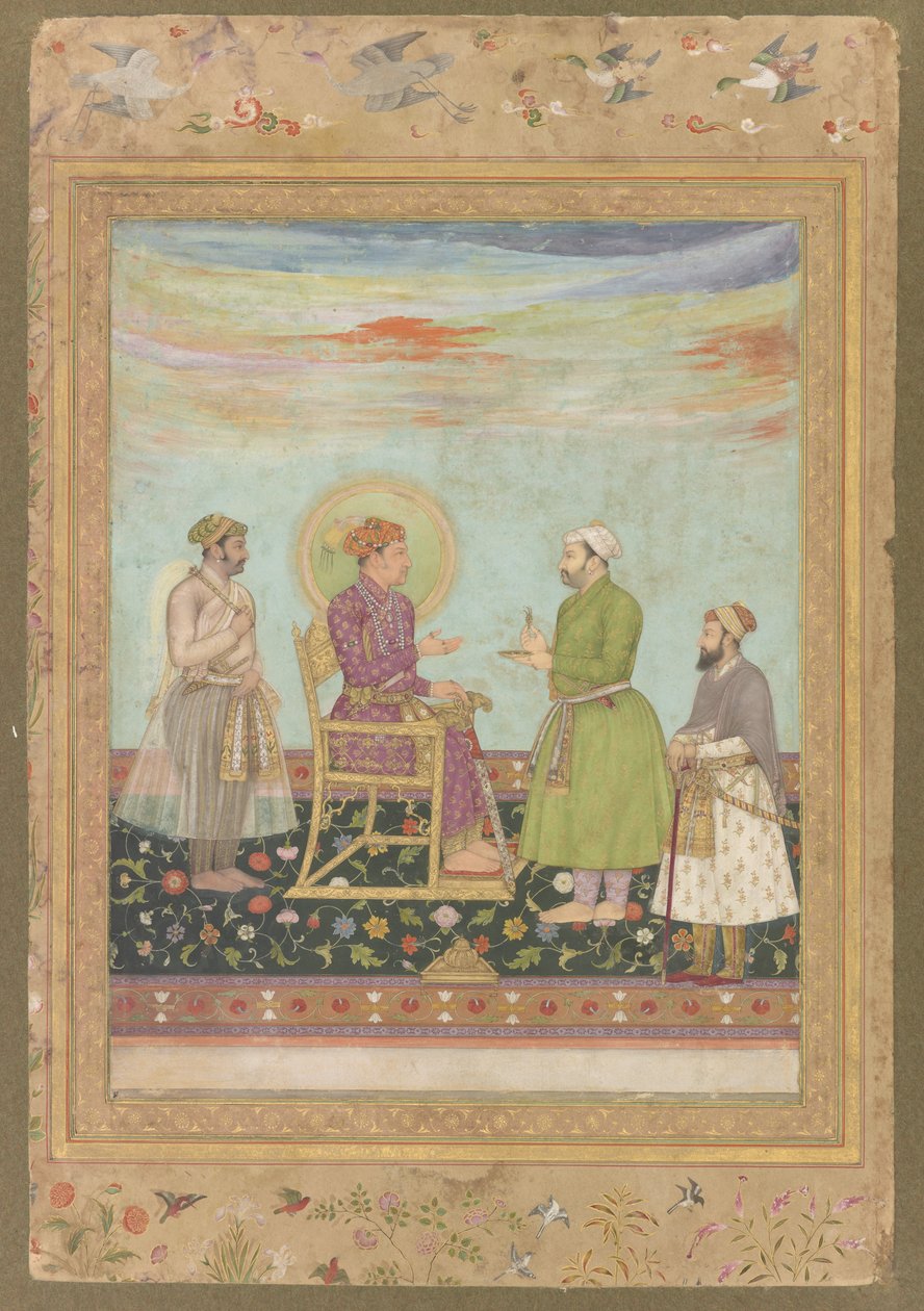 جهانكير مع عساف خان وشيستا خان ، من ألبوم المرحوم شاه جهان ، c.1650 (مرحاض ، حبر وذهب على ورق) بواسطة المدرسة الهندية