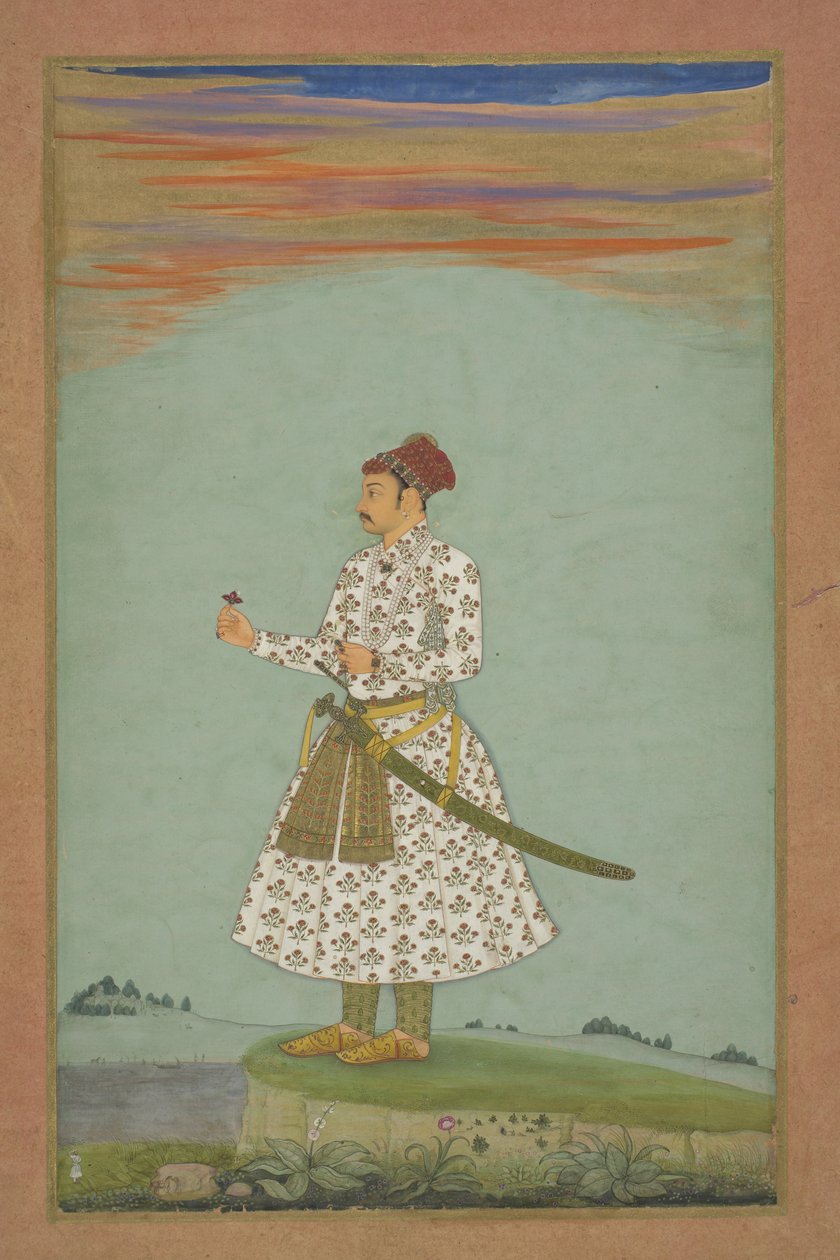 مهراجا راما سينغ (أنا) من العنبر ، ج. 1660 (غواش وذهب على ورق مثبت على ورقة ألبوم) بواسطة المدرسة الهندية