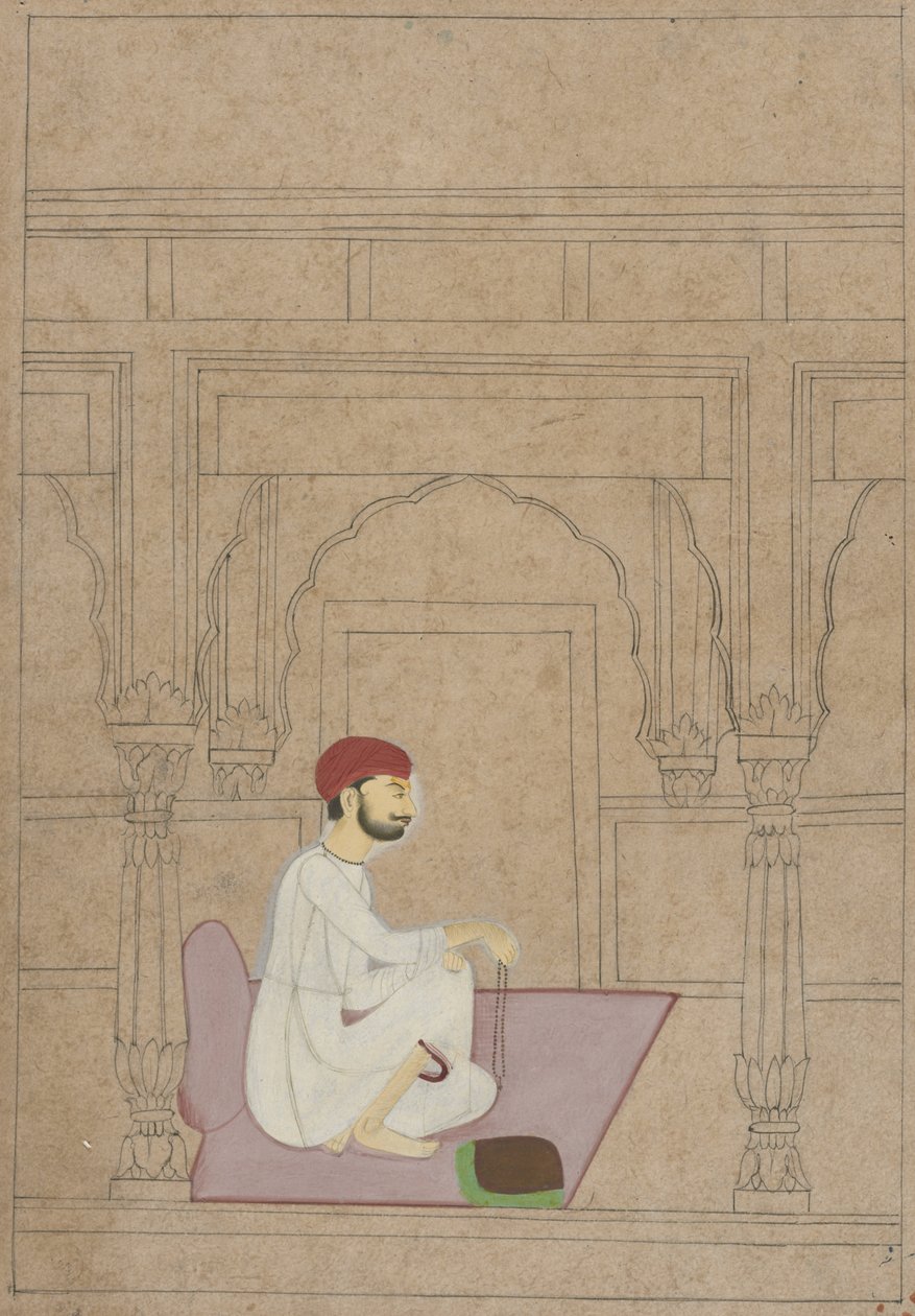 التأمل الزاهد ، c.1730 (الغواش والحبر على ورق برتقالي) بواسطة المدرسة الهندية