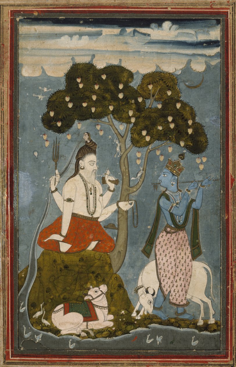 شيفا وكريشنا ، منتصف 1700s (termpera على ورق مسدود) بواسطة المدرسة الهندية