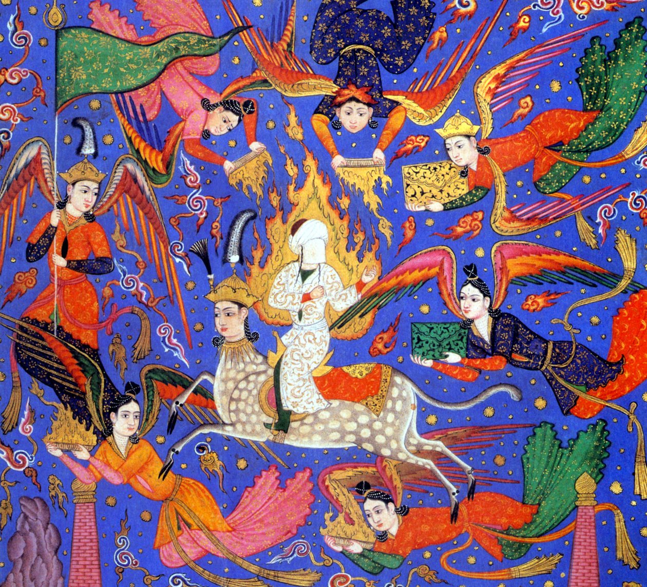 رحلة محمد ، رسم توضيحي من مخطوطة فال الإسم ، حوالي 1610-30 بواسطة المدرسة الهندية