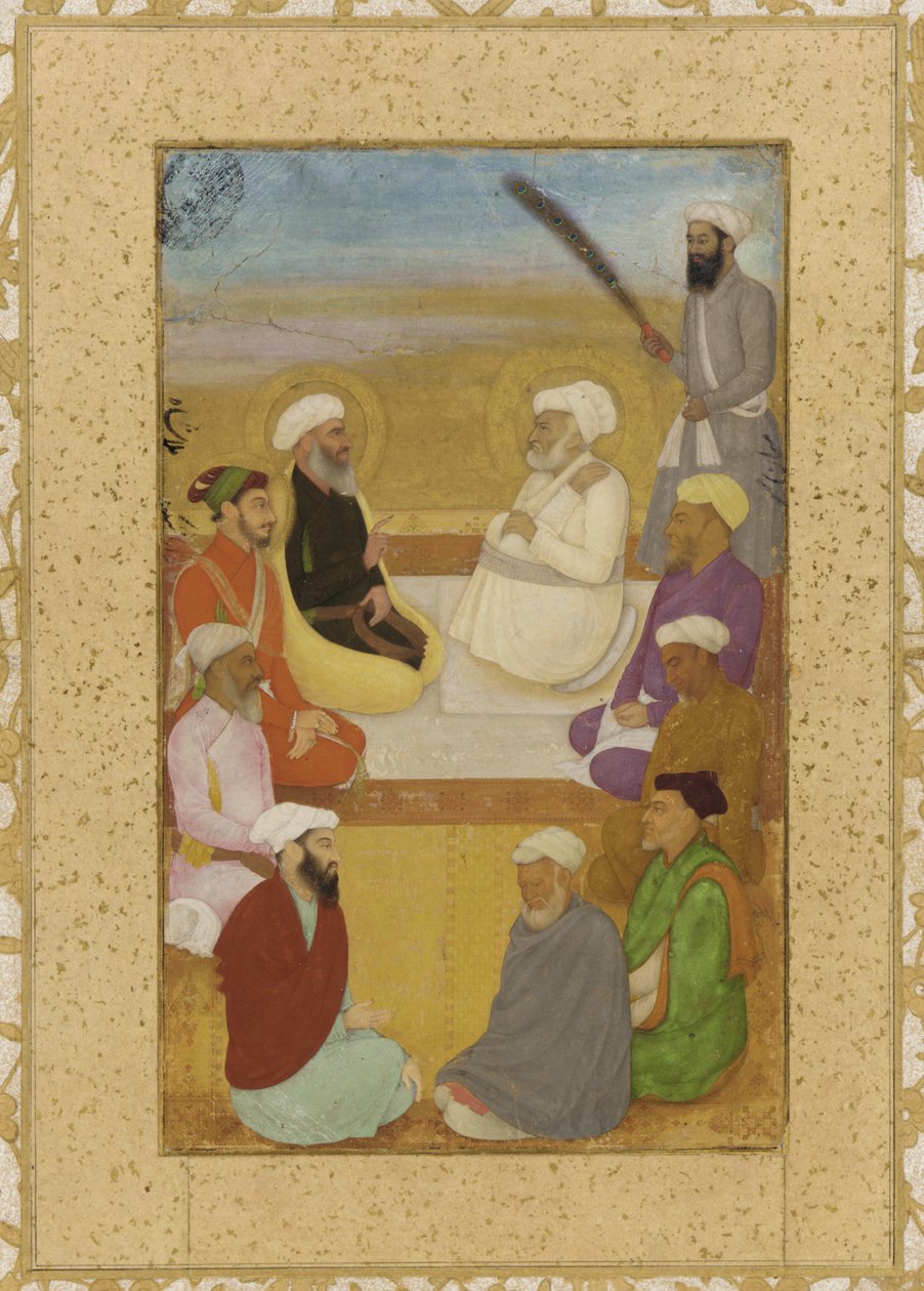 دارا شيكوه مع ميان مير وملا شاه ، ورقة ألبوم منفصلة مع الرسم ، c.1640 (ألوان مائية مبهمة ، حبر وذهب على ورق مثبت على ورق مقوى) بواسطة مدرسة موغال