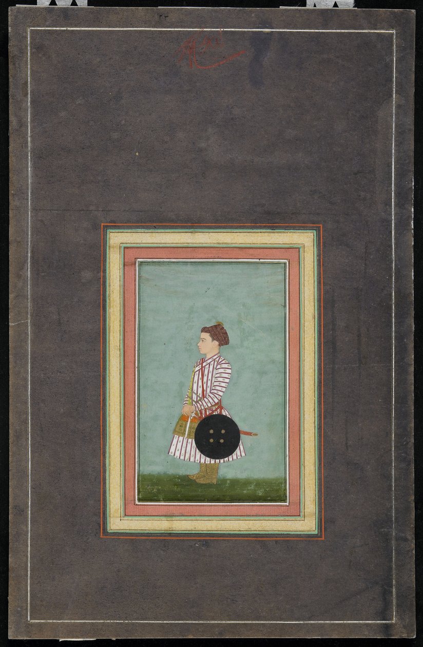 أمير شاب ، ألبوم الألبوم مع الرسم ، c.1650-1660 (ألوان مائية غير شفافة وذهب على ورق) بواسطة مدرسة موغال