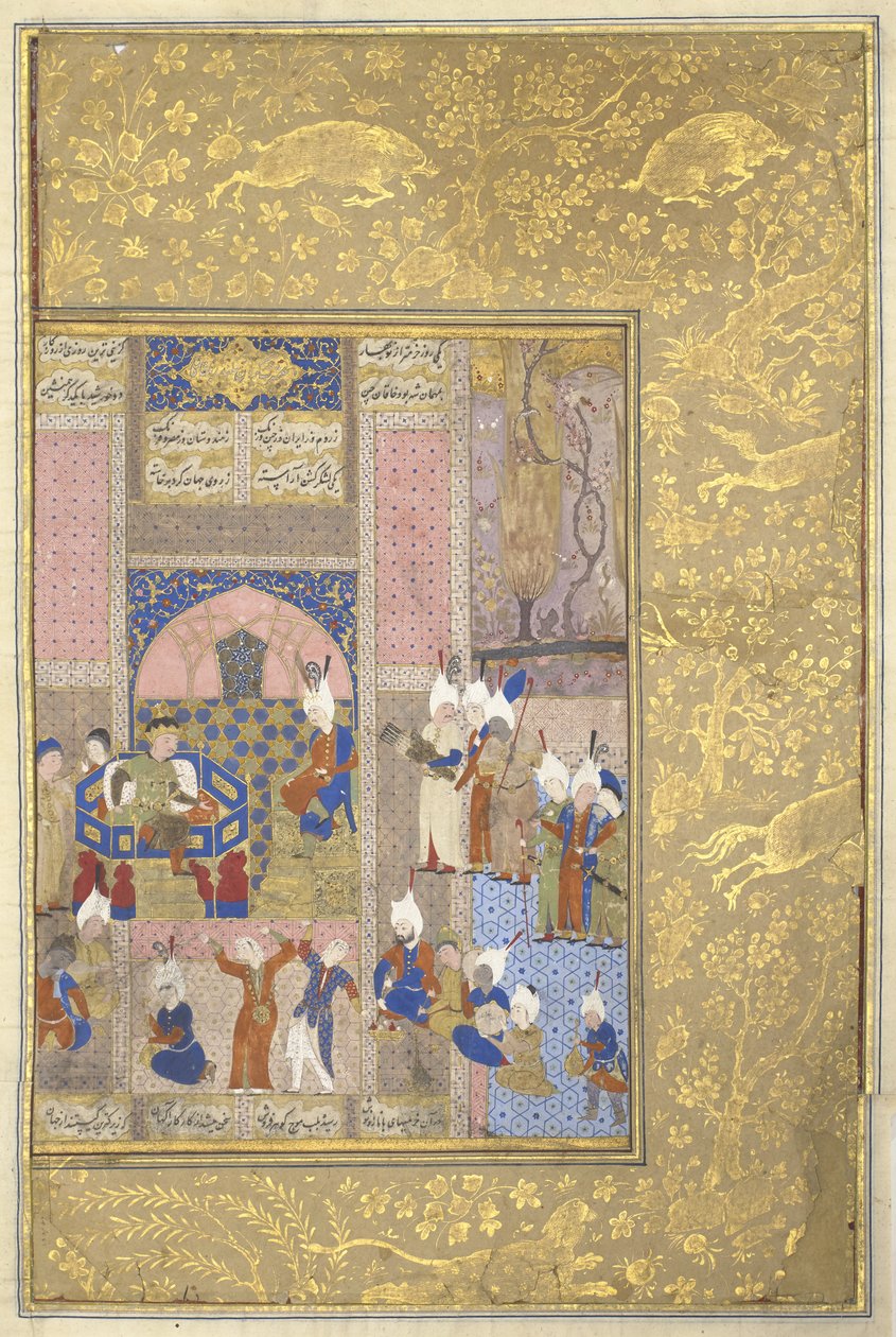 الإسكندر يحتفل مع إمبراطور الصين ، c.1525-50 (حبر ، مرحاض وذهب على الرق) بواسطة المدرسة الفارسية