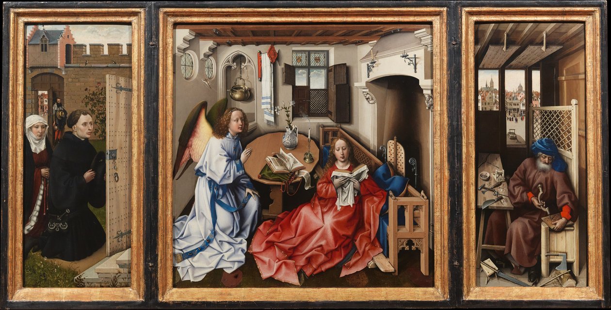 البشارة الثلاثية (Merode Altarpiece) ، c.1427-32 (زيت على خشب البلوط) بواسطة 13758 1444 ماجستير في Flemalle