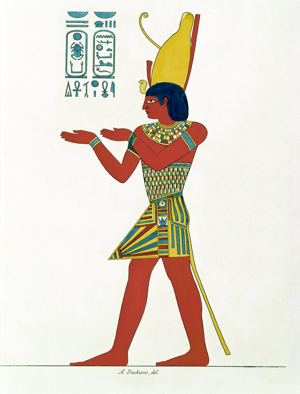 نخت أنبو الأول (380- 362 قبل الميلاد) مرتديًا التاج المزدوج لمصر العليا والسفلى ، من نصب مصر ودوب نوبي بقلم جان فرانسوا شامبليون (1790-1832) بواسطة A. Duchesne