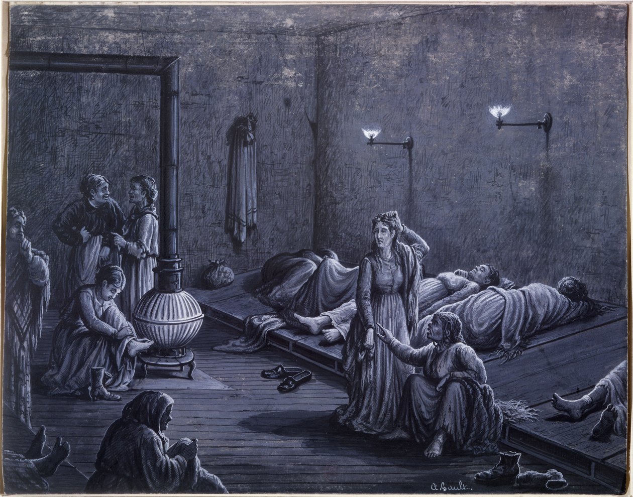 داخل ملجأ ليلي للنساء الفقيرات ، 1850-1860 بواسطة أ. غولت