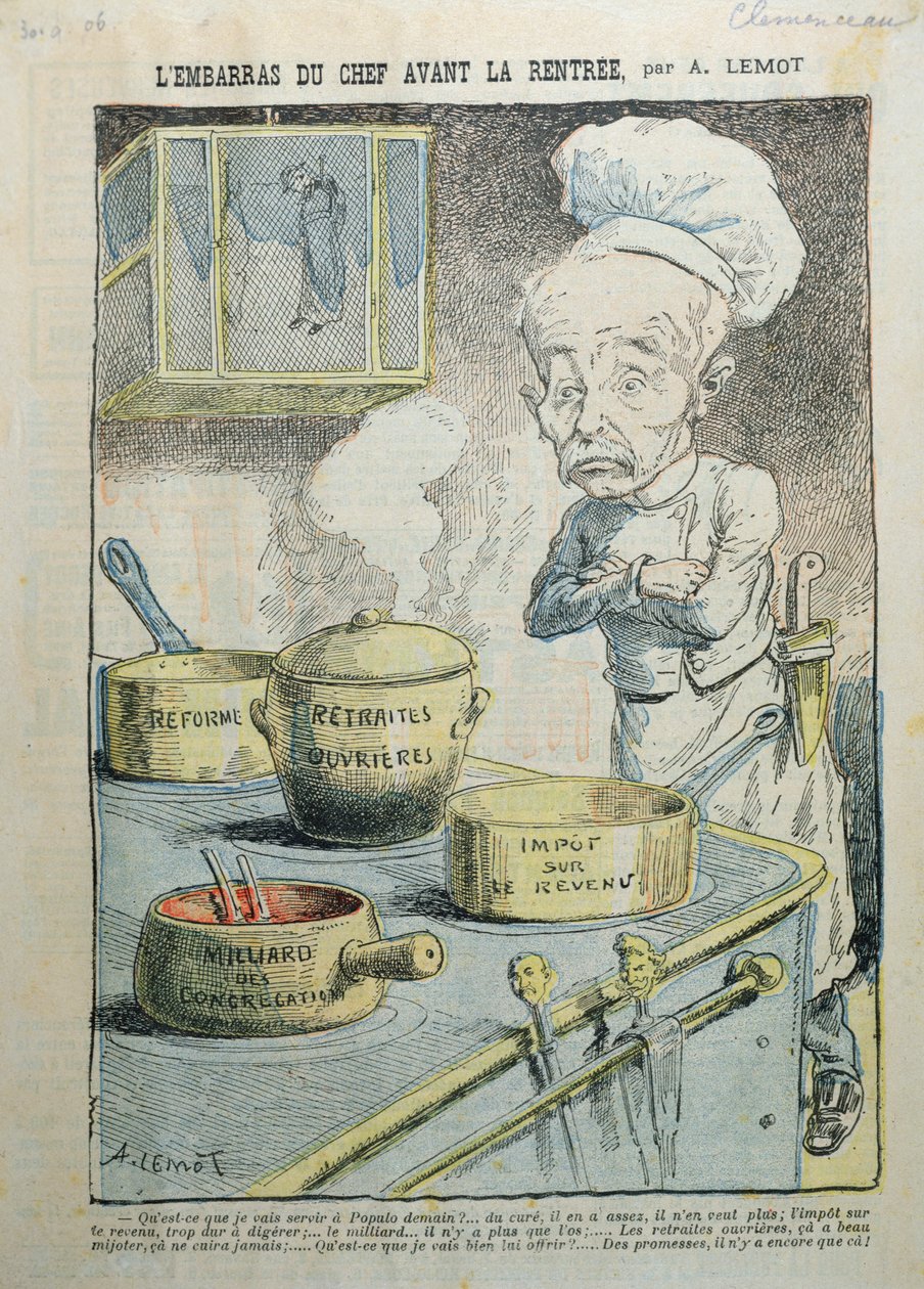 "L&39;Embarras du Chef Avant la Rentree" ، كاريكاتور ينتقد جورج كليمنصو (1841-1929) ، 1906 بواسطة ليموت