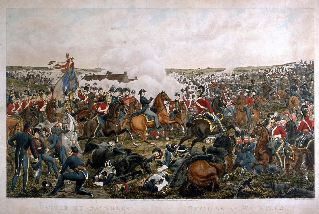 معركة واترلو ، 1815 ، محفورة من قبل جاي كوك ، 1816 (ألوان مائية) بواسطة أ. سويرويلد