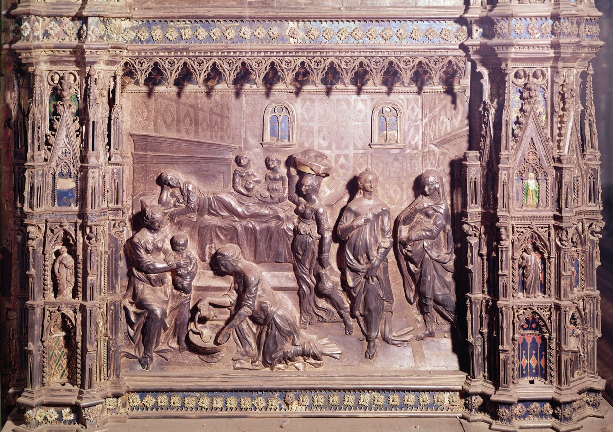 مذبح أمامي يمثل ولادة القديس يوحنا المعمدان (فضي) بواسطة A. del and Pollaiolo، A. del Verrocchio