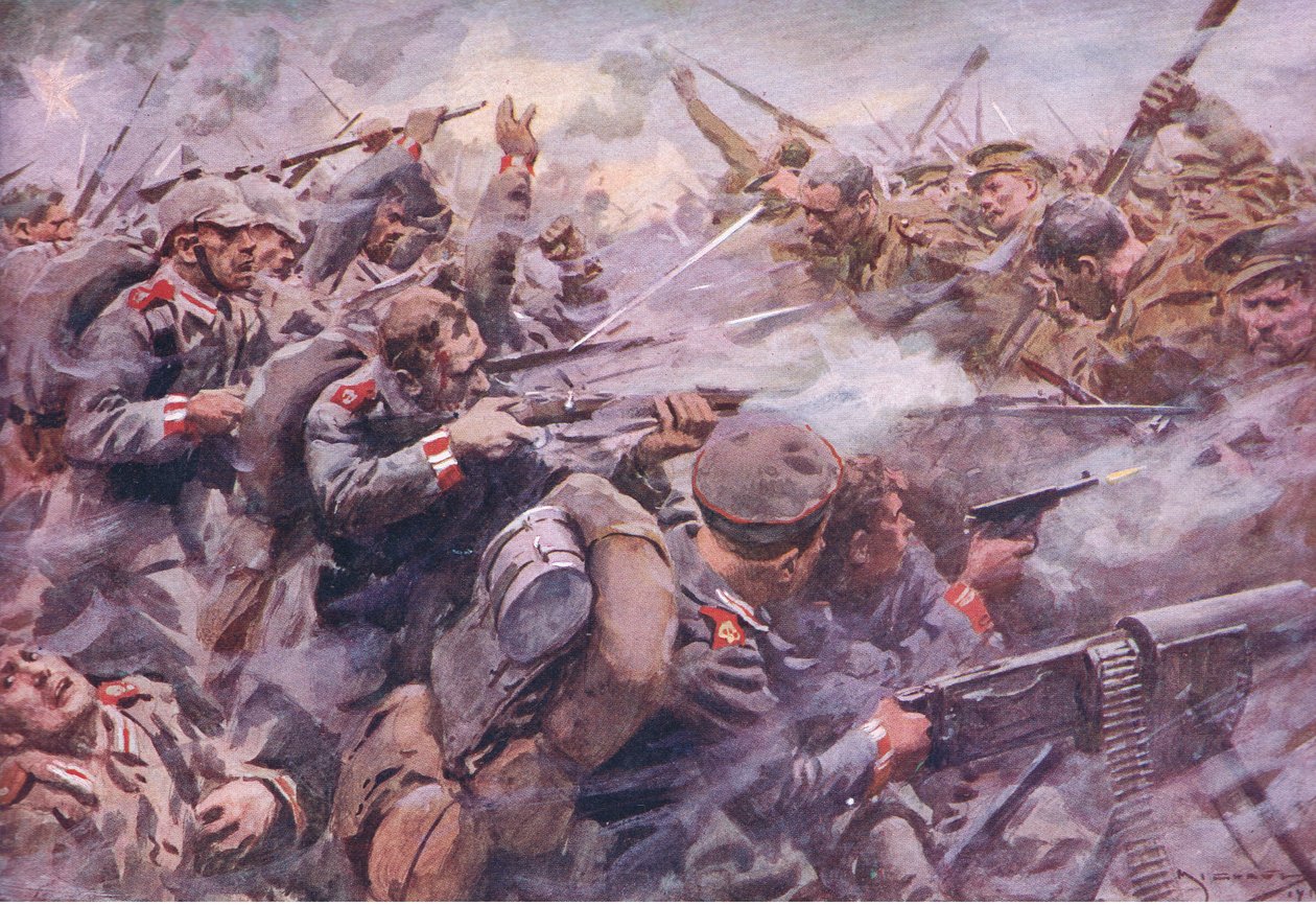 هزيمة الحرس البروسي في Zonnebeke ، من History of the Great War Vol 3 التي نشرتها Waverley Book Co Limited ، c.1920 بواسطة ايه سي مايكل