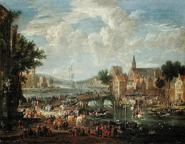 تاونسفولك على ضفة النهر بواسطة AF والنوبات ، P. Boudewyns
