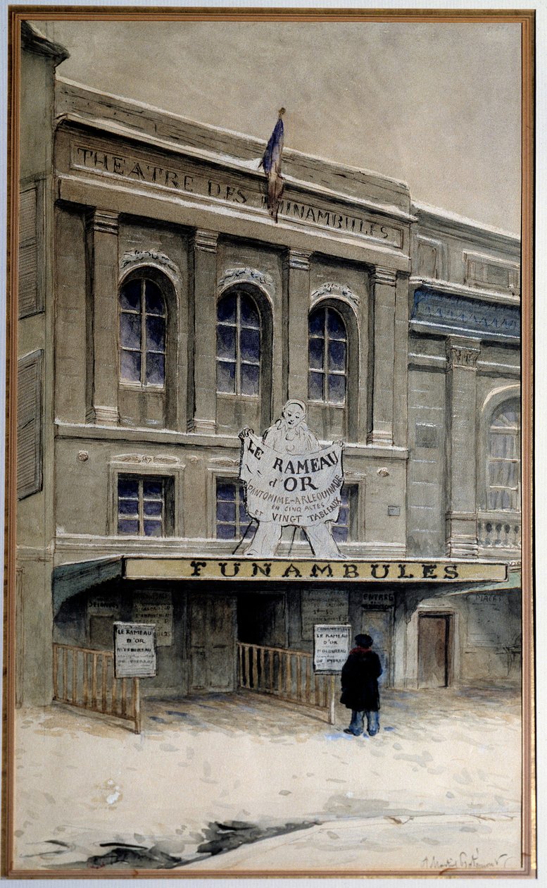 منظر لمسرح des Funambules في شارع Boulevard du Crime (شارع boulevard du Temple في باريس). لوحة مائية من Adolphe (1828-1883) باريس. متحف كارنافاليت بواسطة AP Martial
