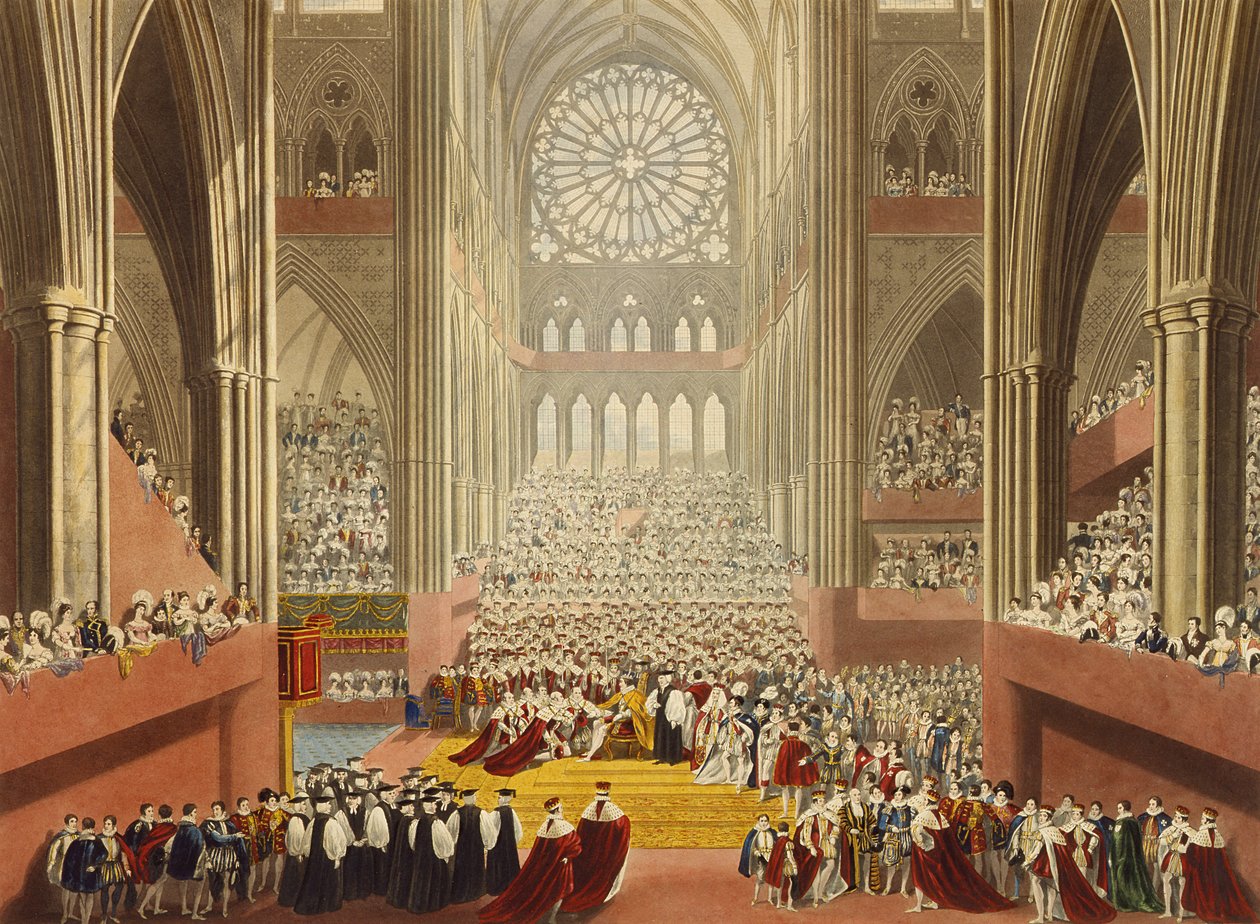 حفل التكريم ، 19 يوليو 1821 ، من ألبوم يحتفل بتتويج الملك جورج الرابع (1762-1830) منقوش بواسطة ويليام جيمس بينيت (1787-1844) تم نشره عام 1824 بواسطة AW وستيفانوف بوجين