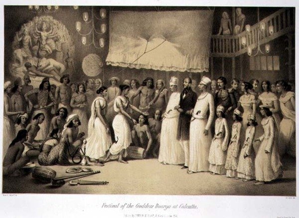 مهرجان آلهة دورغا في كلكتا ، من "رحلة في الهند" ، نقش بواسطة حانة لويس هنري دي رودر (1807-1881). في لندن بواسطة أ (بعد) سولتيكوف