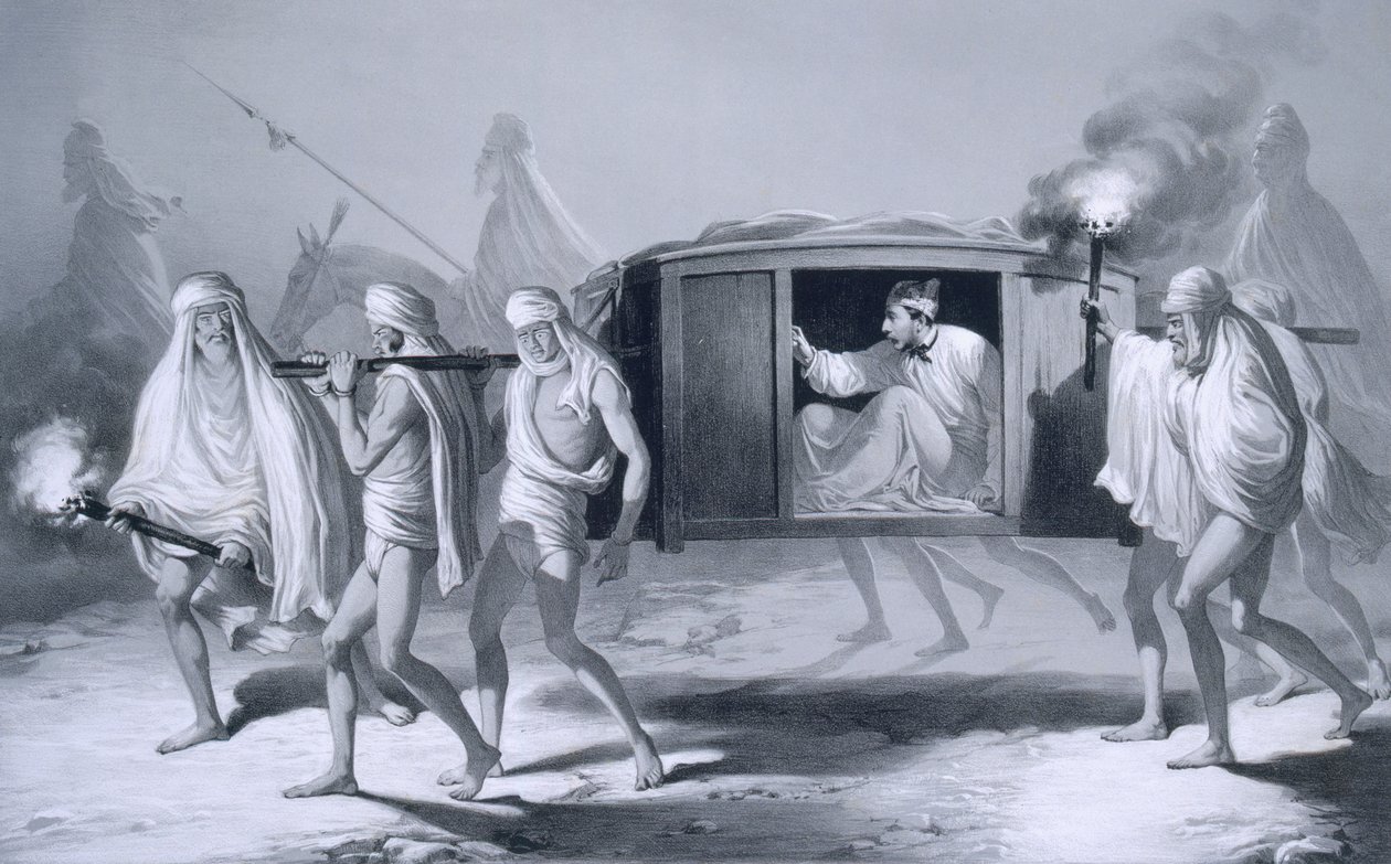 كرسي ما بعد الاستلقاء على الطراز الهندي في Pubjab بين Loudiana و Amritsar ، من "Voyages in India" بواسطة أ (بعد) سولتيكوف
