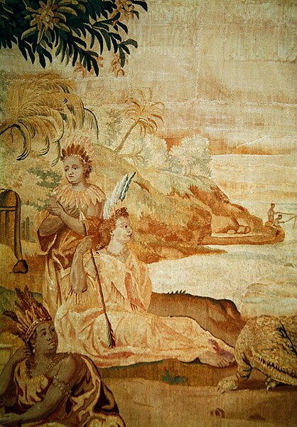 أمريكا ، من نسيج من زوايا العالم الأربعة ، تفاصيل لشخصيتين من الخلفية (تفاصيل 184003) بواسطة أ. بيرتامس