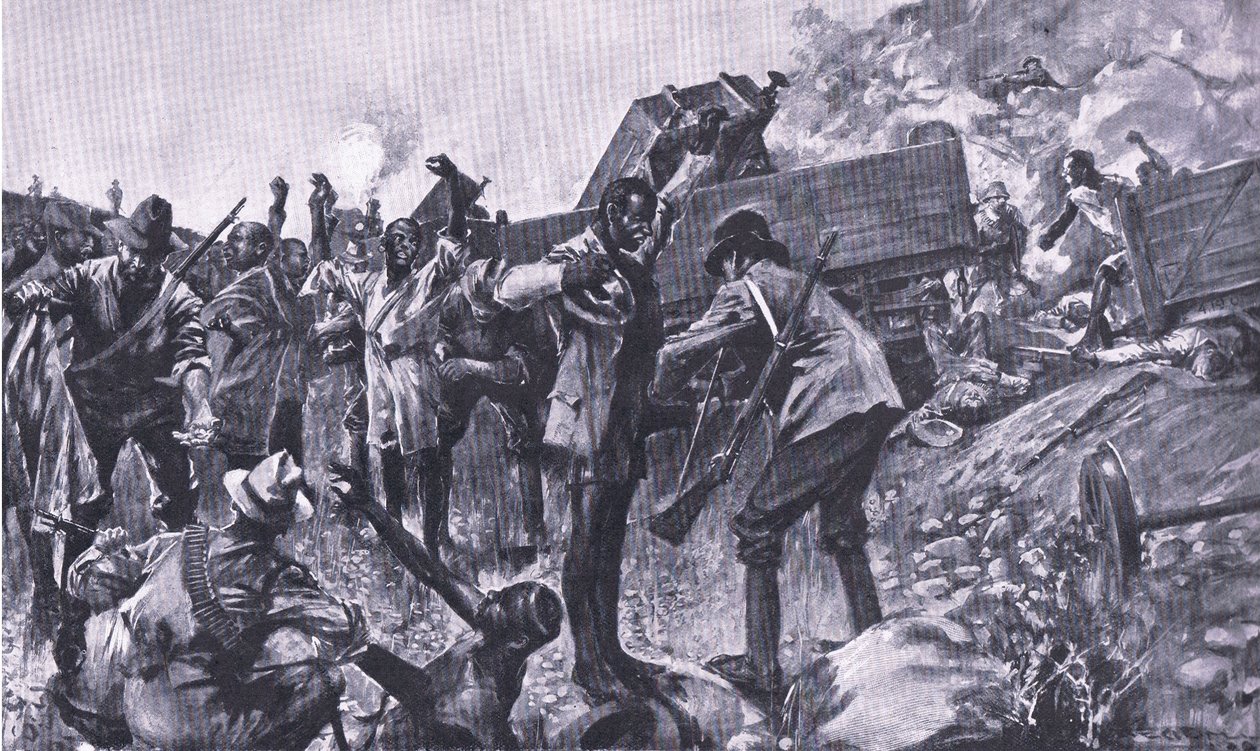 حطام القطار بالقرب من تايبوش ، من بعد بريتوريا: حرب العصابات التي نشرتها Harmsworth Bros Limited ، 1901 بواسطة كرة AC