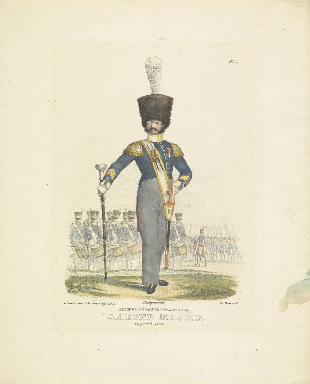 تخصص الطبلة بالزي الكامل طبل كبير في لباس كامل ، 1820-1825 المشاة الهولندية. طبل رئيسي في زي كامل (العنوان على الكائن) الأزياء العسكرية لمملكة هولندا. مكرس لسعادة السيد ويليم فان بيلاندت (seri بواسطة كورتوا