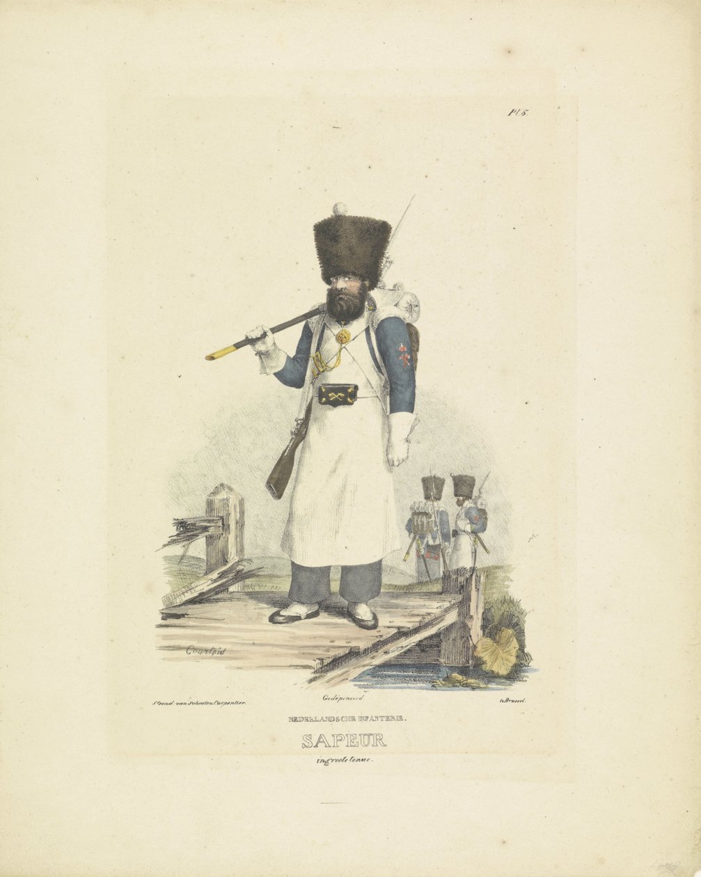 Sapper في ثوب كامل ، 1820-1825 المشاة الهولندية. Sapeur يرتدي زيًا رائعًا (العنوان على الكائن) الأزياء العسكرية لمملكة هولندا. إهداء لسعادة ويليم فان بيلاندت (عنوان المسلسل على الكائن) بواسطة كورتوا