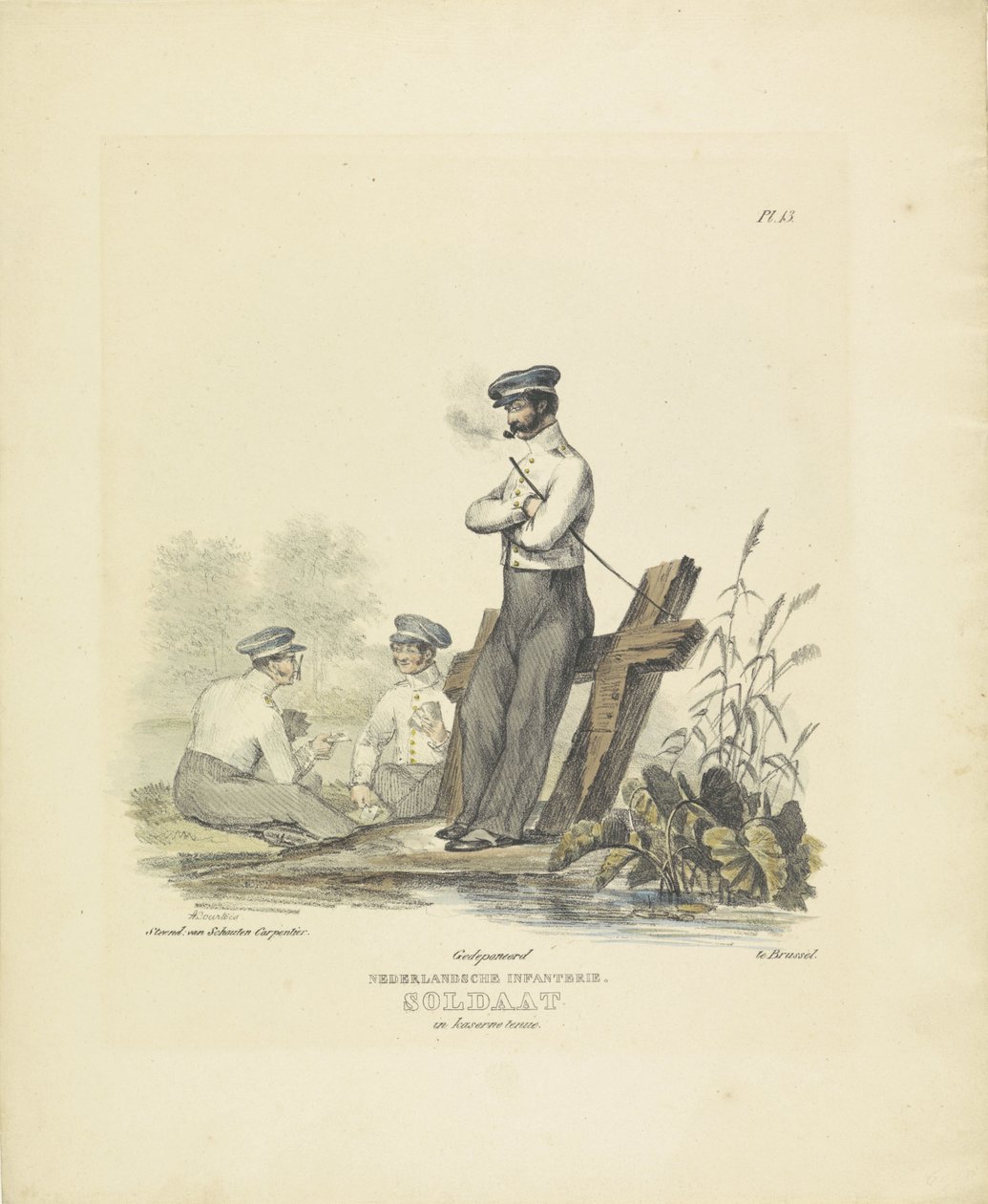 جندي في ثوب الثكنة ، 1820-1825 المشاة الهولندية. جندي في ثكنات الزي (العنوان على الكائن) الأزياء العسكرية لمملكة هولندا. إهداء لسعادة ويليم فان بيلاندت (عنوان المسلسل على الكائن) بواسطة كورتوا