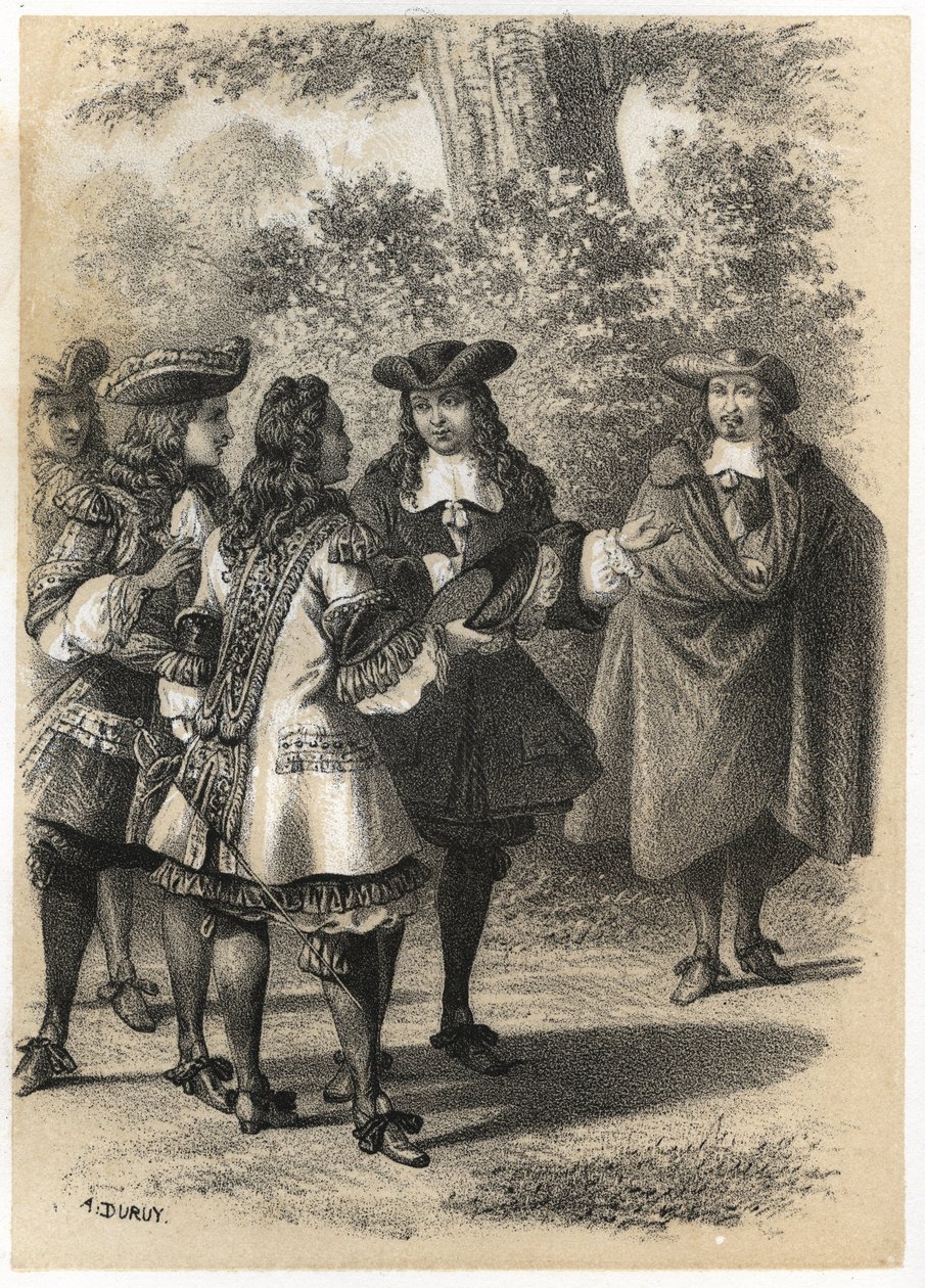 لقاء في باريس بين جان راسين (1639-1699) وبيير كورنيل (1606-1684). نقش أ. دروي في "" الرسوم التوضيحية الأدبية لفرنسا ؛ معرض ذهبي وقصصي لكتابنا الرئيسيين المهتمين بأفعالهم ونقوشهم "بقلم JB بواسطة A. Duruy