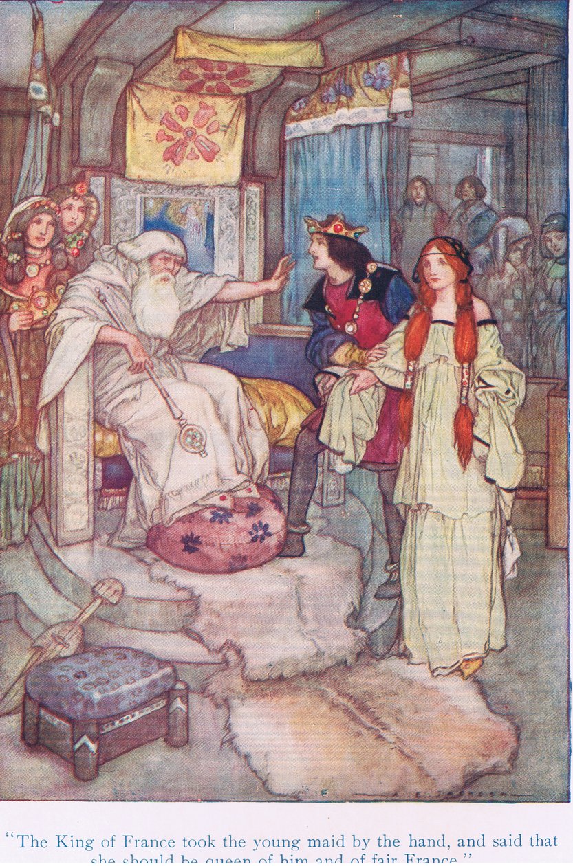 The king of France took the young maid by the hand, and said that she should be queen of him and fair France (King Lear), from Tales from Shakespeare pub. by Ward Lock & Co Ltd بواسطة جاكسون