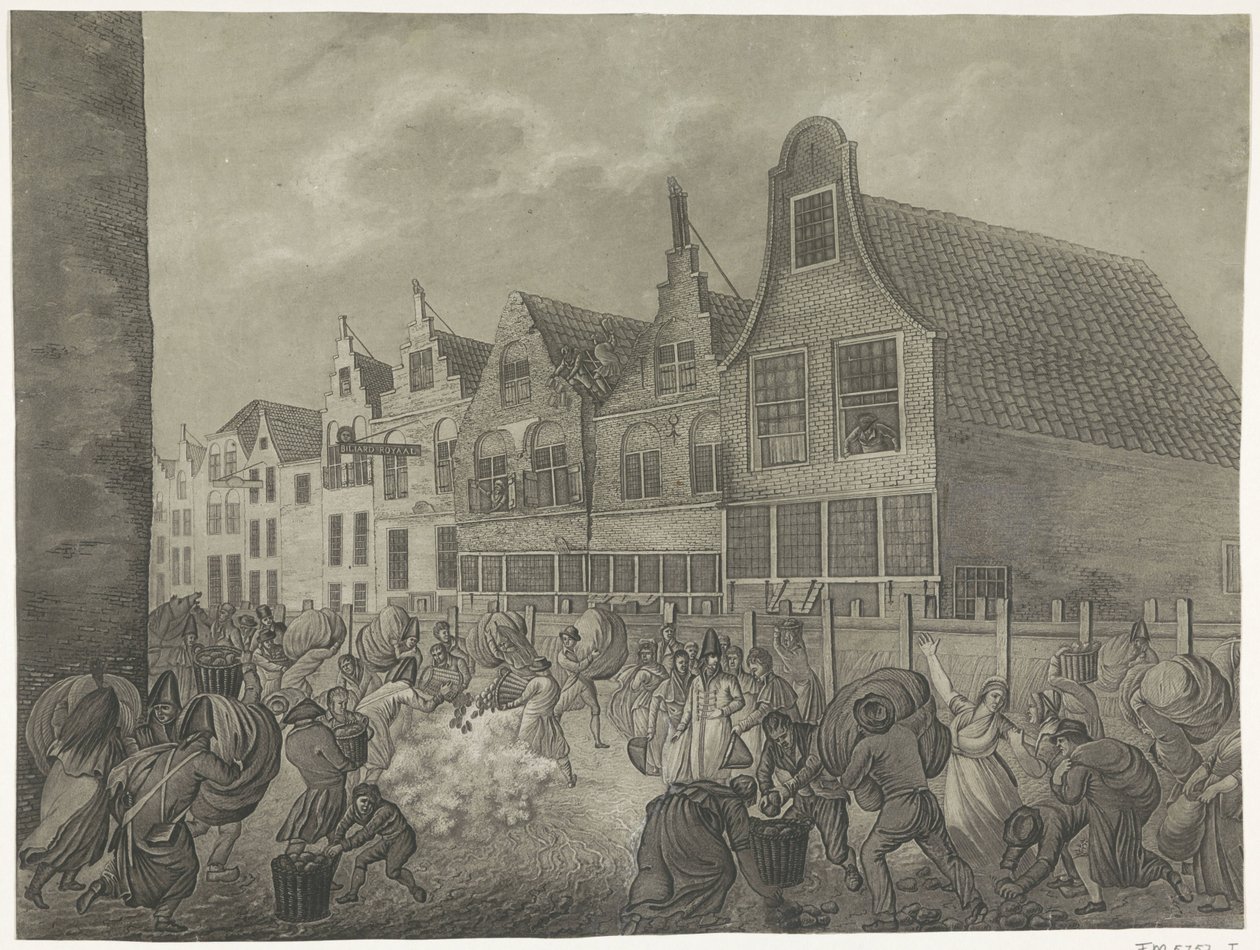 فشل صب الخرسانة على طول Kortendijk في جورينشيم ، 1809 أربع لوحات من الطوفان عام 1809 مخصصة للملك لويس نابليون (عنوان السلسلة) بواسطة أ. لوتز