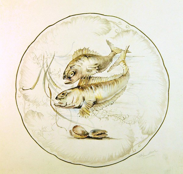 تصميم Wedgwood لطبق ، حوالي 1880 (ألوان مائية على ورق) بواسطة أ. Proudlove