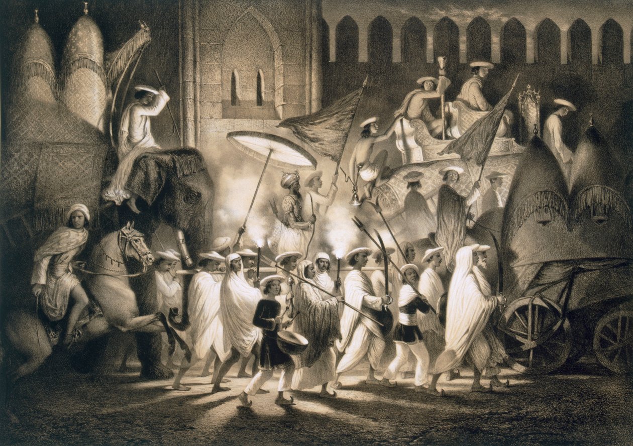 دلهي: Cortege and Retinue of the Great Moghul، pub. 1858. بواسطة أ. سولتيكوف