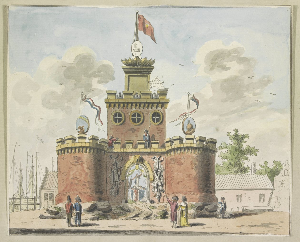 الأسلحة العامة ، الزخرفة على Kadijksplein ، 1795 عشر لوحات من الزخارف في Alliantiefeest في أمستردام عام 1795 (عنوان السلسلة) بواسطة أ. فيركيرك