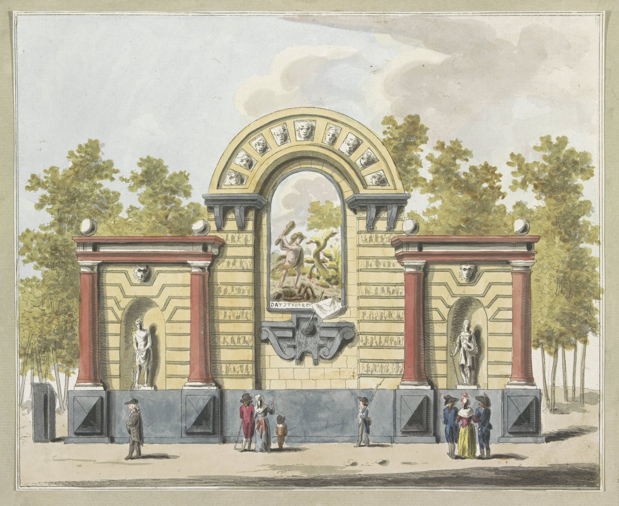 تدمير الأرستقراطية ، زخرفة على Westermarkt ، 1795 عشر لوحات من الزخارف في Alliantiefeest في أمستردام عام 1795 (عنوان السلسلة) بواسطة أ. فيركيرك