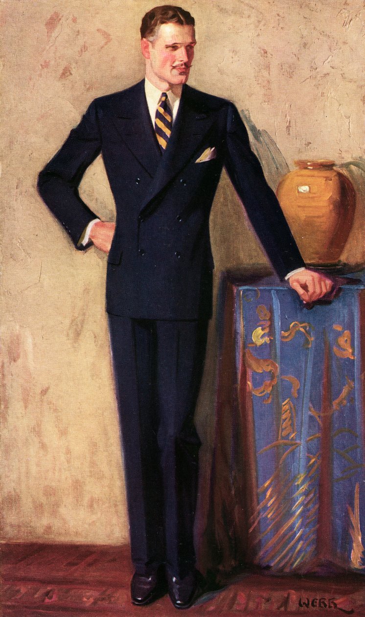 رسم توضيحي لرجل يرتدي بدلة مزدوجة الصدر ، حوالي عام 1925 (مطبوع) بواسطة أ. ويب