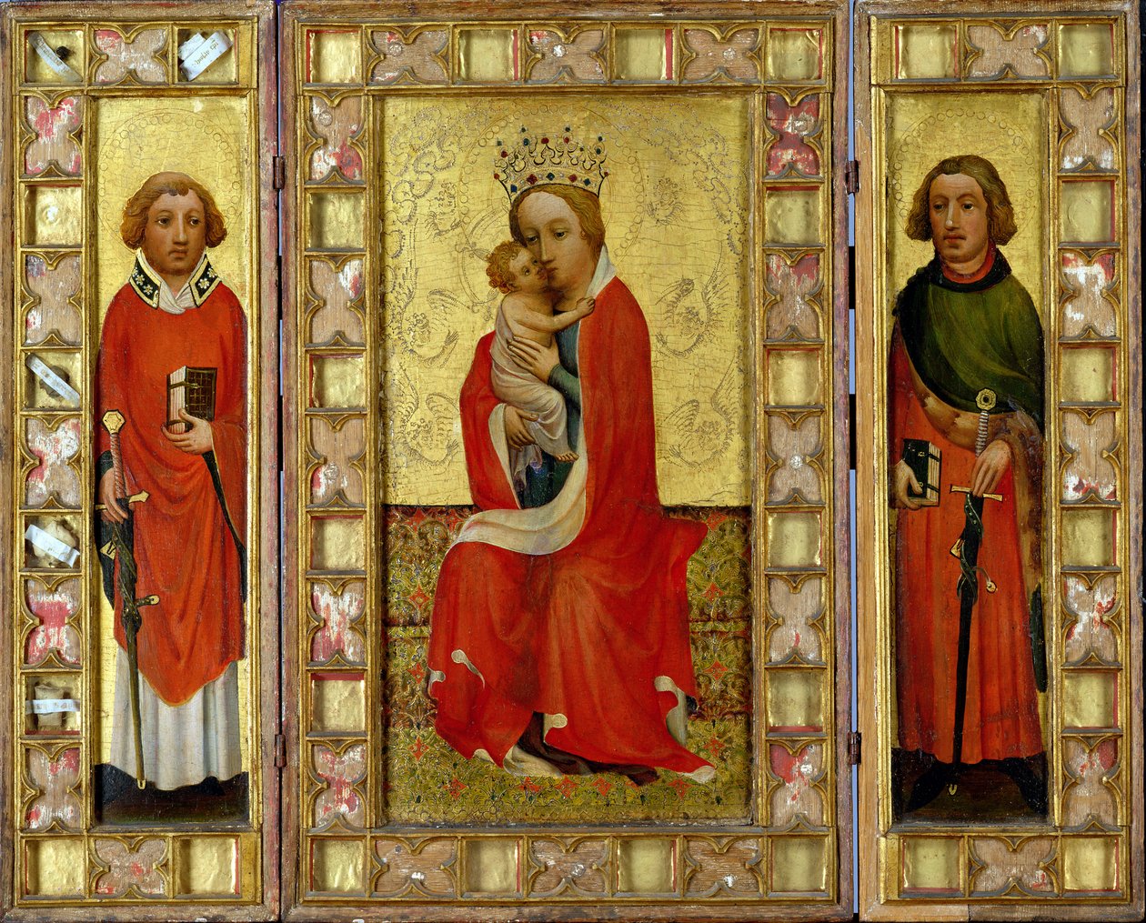 مادونا والطفل مع القديسين Cyricus و Pancratius ، c.1380 (درجة الحرارة وأوراق الذهب على اللوحة) بواسطة ماجستير آخن