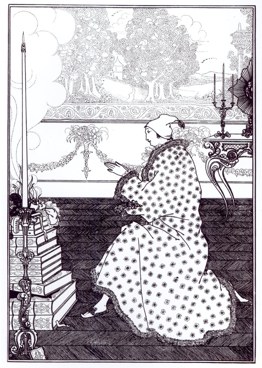 صلاة البارون ، من "اغتصاب القفل" ، بقلم ألكسندر بوب (1688-1744) الطباعة الحجرية بواسطة أوبري بيردسلي (1872-1898) 1895-1896 بواسطة إبراهيم بوس