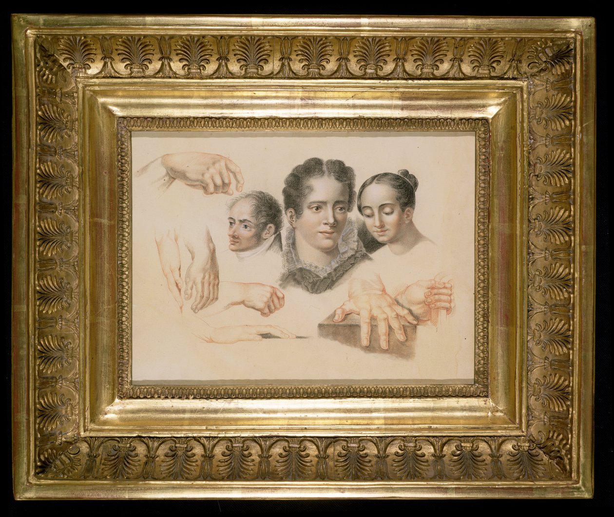 دراسات الرؤوس واليدين من الإناث والذكور ، 1815 (طباشير أحمر وأسود على ورق) بواسطة إبراهيم قسطنطين