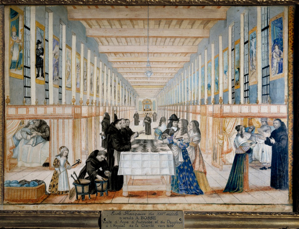 View of the Infirmary of Charite (Charity Hospital also called the Bros Hospital of Saint-Jean-de-Dieu), in Paris, during a visit by Anne of Austria (1601-1666), infante of Spain, Queen of France and Navarre The future king dolphin Louis XIV is also repres بواسطة إبراهيم (بعد) بوس